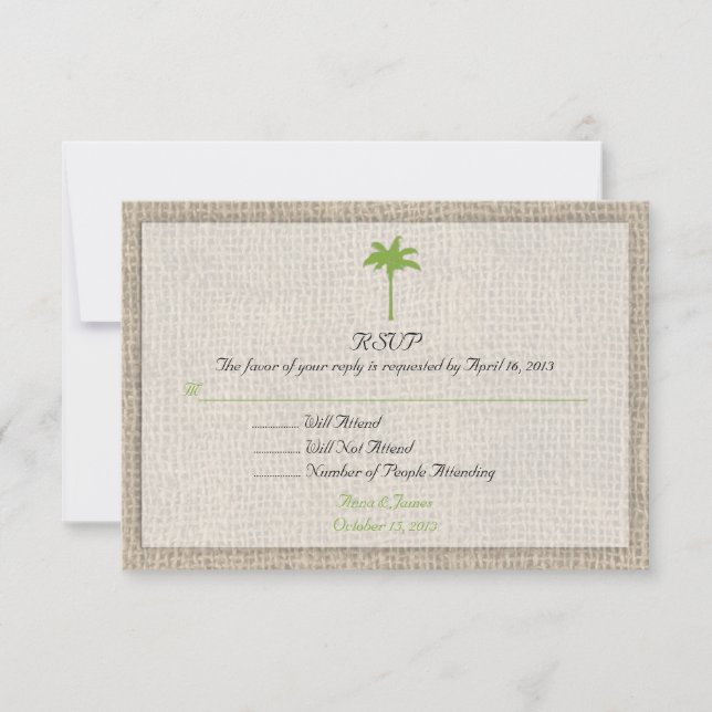 Palm Tree & Burlap Beach Wedding RSVP2 RSVP Card (Front)