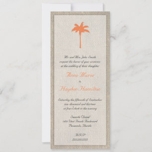Palm Tree & Burlap Wedding Invitation - Orange