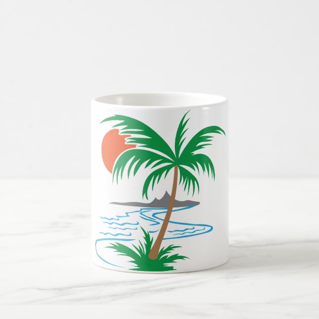 Palm Tree by the River | Tropical Sunset Art Coffee Mug (Center)
