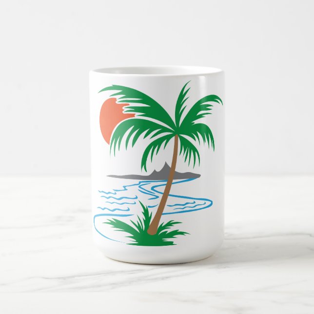 Palm Tree by the River | Tropical Sunset Art Coffee Mug (Center)