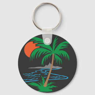 Palm Tree by the River   Tropical Sunset Art Keychain