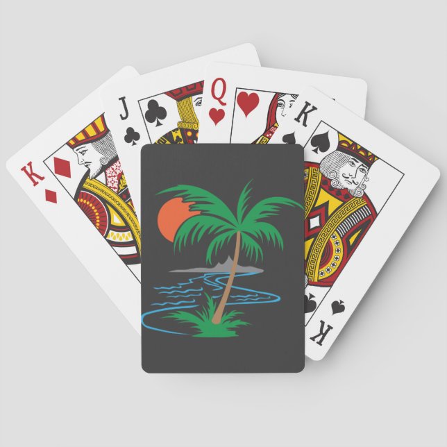 Palm Tree by the River | Tropical Sunset Art Playing Cards (Back)