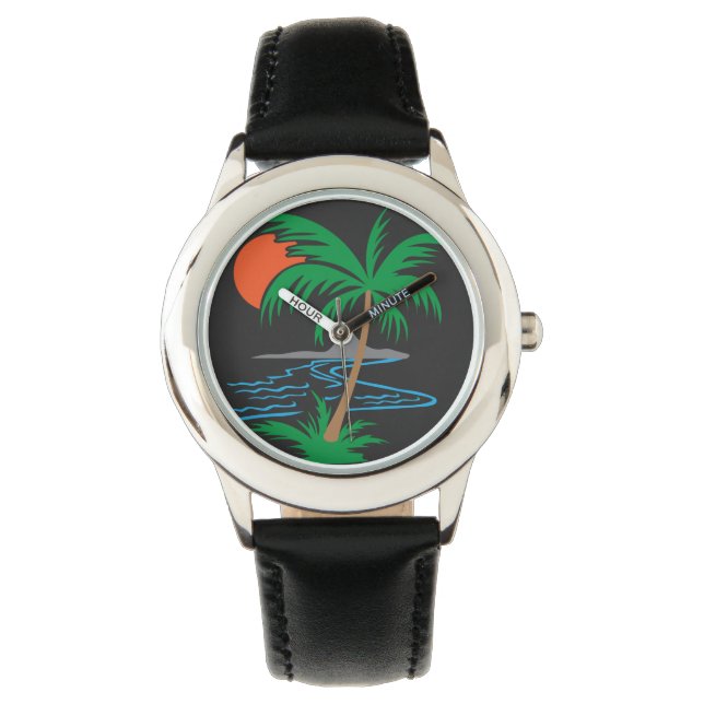 Palm Tree by the River | Tropical Sunset Art Watch (Front)