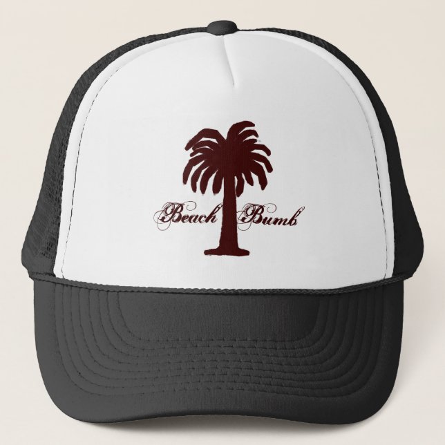 Palm Tree Cap/Beach Bumb-Design Maroon/Black 1 Trucker Hat (Front)