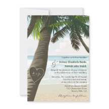 Palm Tree Carved Initials Wedding Invitations