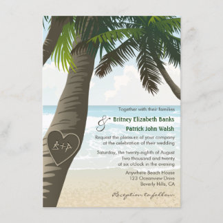 Palm Tree Carved Initials Wedding Invitations