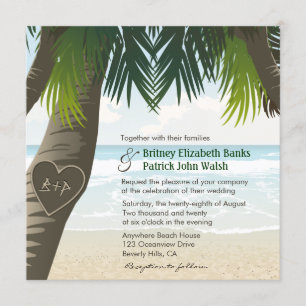 Palm Tree Carved Initials Wedding Invitations