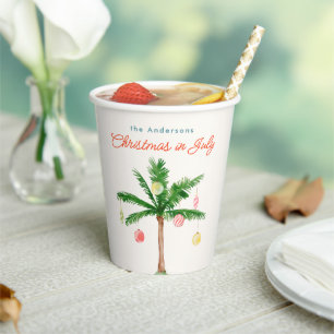 Palm Tree Christmas in July Summer Party Watercolo Paper Cups