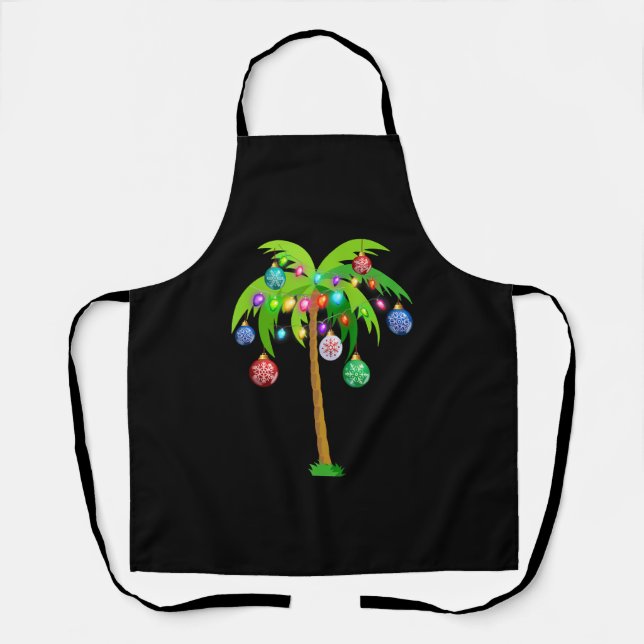 Palm Tree Christmas Lights Funny Beach Summer Apron (Front)