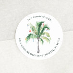 Palm Tree Coastal Christmas Return Address Classic Round Sticker<br><div class="desc">We've Moved Palm Tree Christmas Return Address Classic Round Sticker you can easily customize by clicking the "Personalize" button. A perfect moving and holiday return address sticker for the family moving to the coast during the holidays,  temporarily or permanently</div>