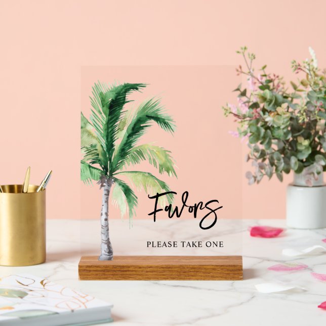 Palm Tree Coastal Destination Wedding Favours Acrylic Sign (Wedding)