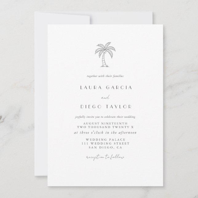 Palm Tree Coastal Elegant Script  Invitation (Front)