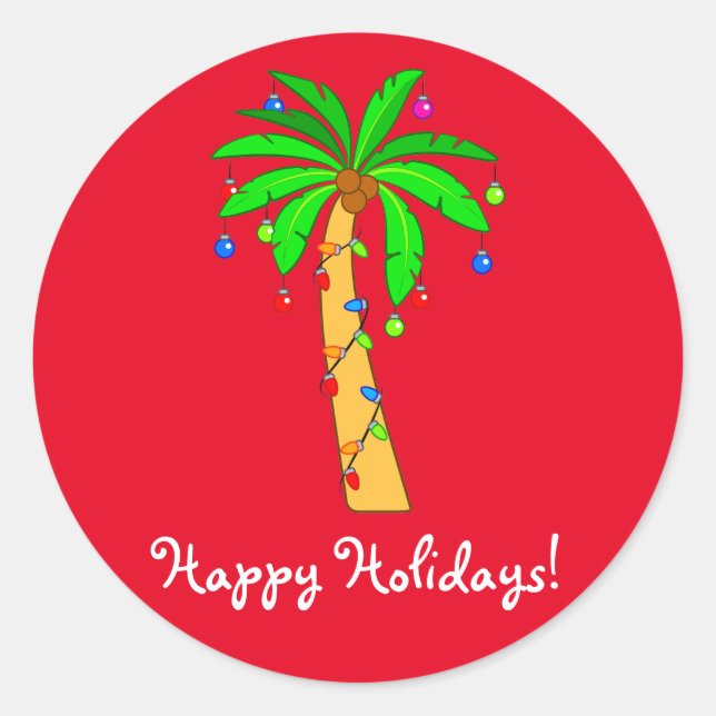 Palm Tree Decorated for Christmas Classic Round Sticker (Front)