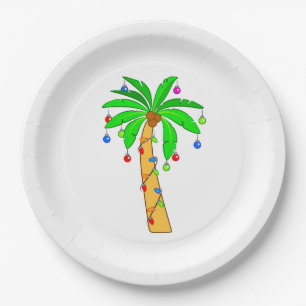 Palm Tree Decorated for Christmas Paper Plate