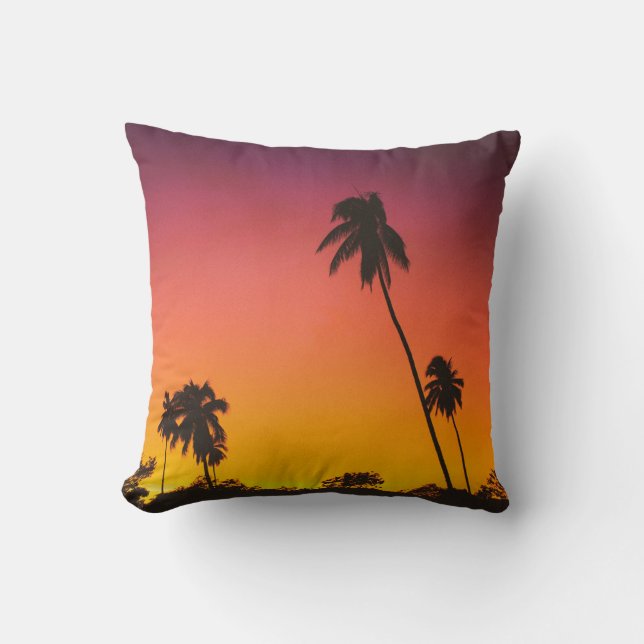 Palm Tree Desert Sunset , Amazing Mountain Landsca Throw Pillow (Front)