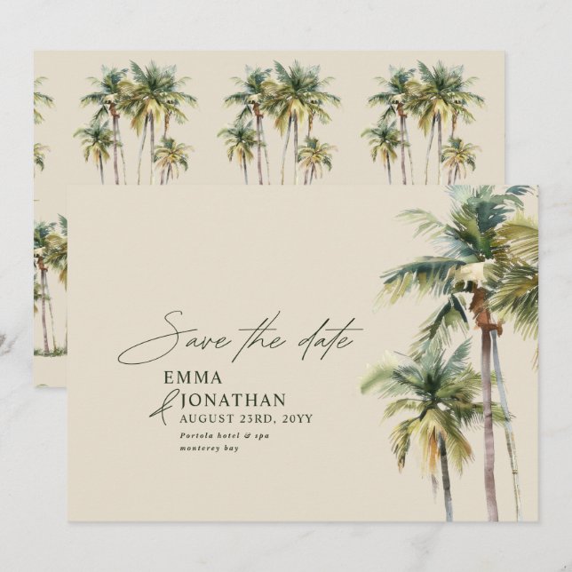 Palm Tree Destination Elegant Coastal Wedding Save The Date (Front/Back)