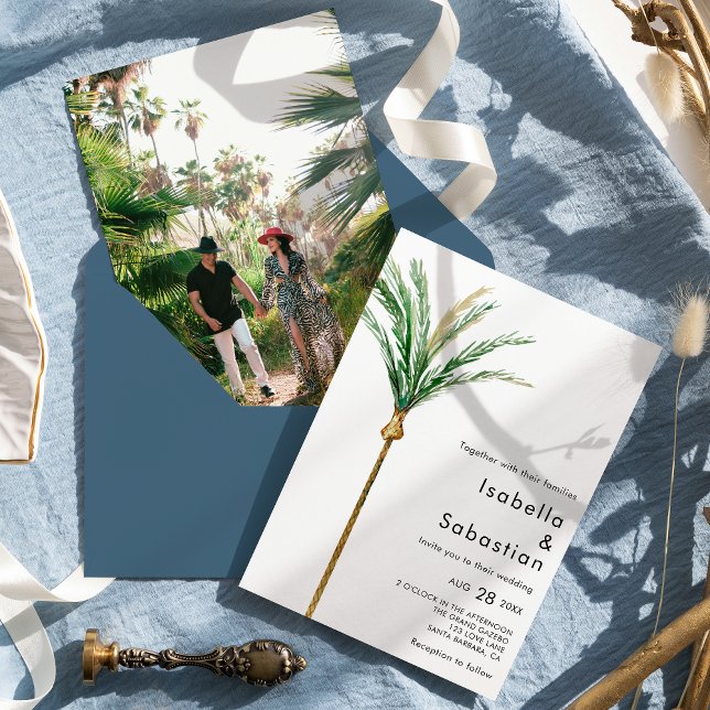 Palm Tree Destination Simple Photo Wedding Invitation (Creator Uploaded)