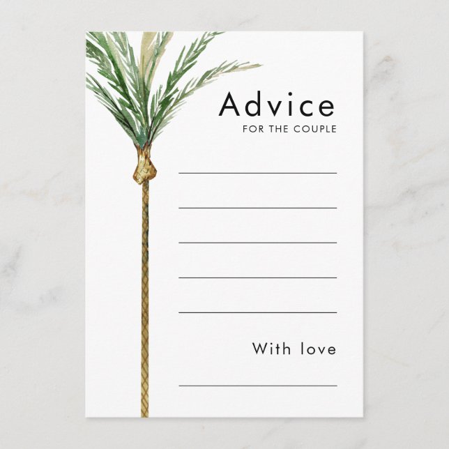 Palm Tree Destination Wedding Advice Card (Front)