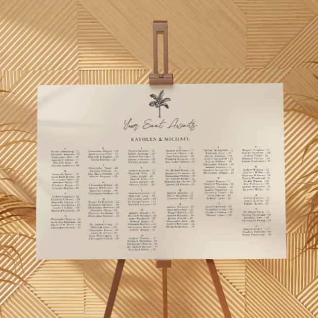 Palm Tree Destination Wedding Alphabetical Seating Poster (Creator Uploaded)