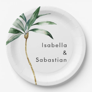Palm Tree Destination Wedding Paper Plates