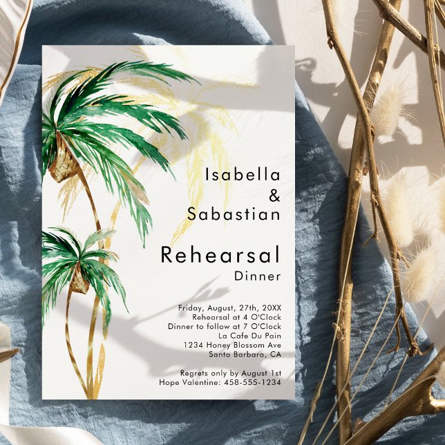 Palm Tree Destination Wedding Rehearsal Dinner Invitation (Creator Uploaded)