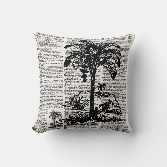 Palm Tree Dictionary Art Throw Pillow (Front)
