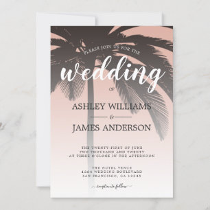Palm Tree Dusty Pink Beach Wedding Invitation