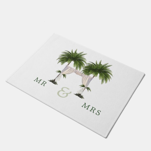 Palm Tree Elegant Modern Chic  Wedding Momento Doormat (Angled)