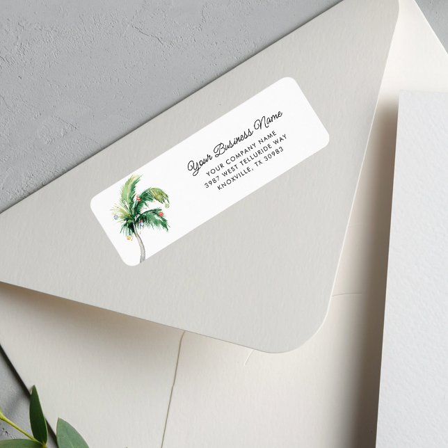 Palm Tree Entreprise Noël Adresse de retour (Palm Tree Script Business Return Address Label)