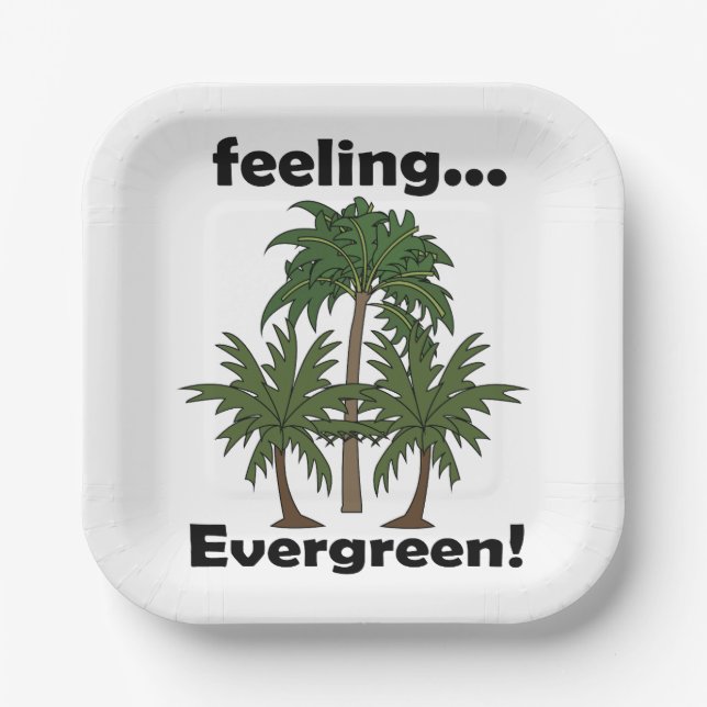 Palm Tree Feeling Evergreen Tropical Party Paper Plate (Front)