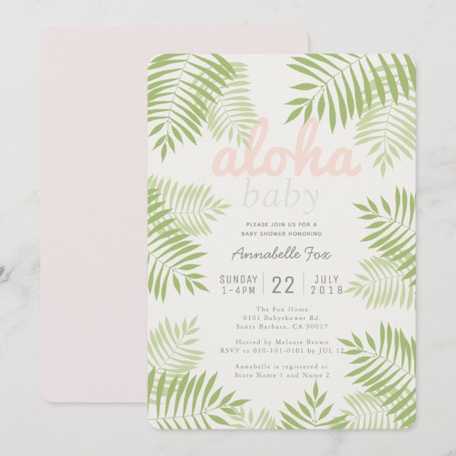 Palm Tree Feuilles Aloha Baby shower Invitation (Devant / Derrière)