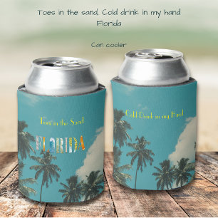 Palm Tree Florida Beach House Can Cooler