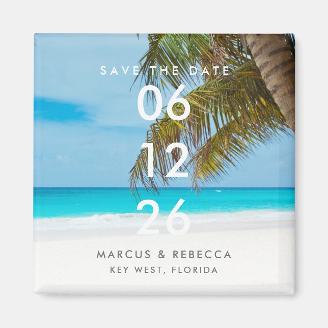 Palm Tree Florida Beach Wedding Save the Date Magnet (Front)