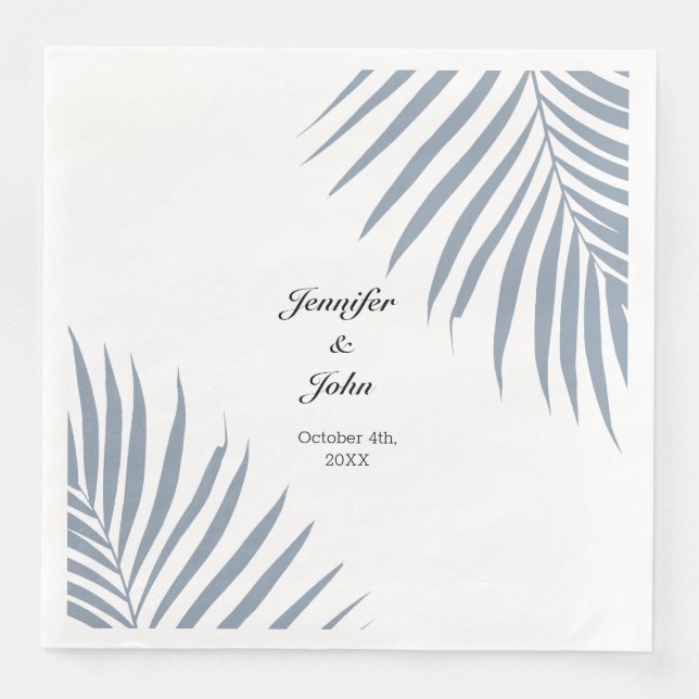 Palm Tree Foliage Dusty Blue Leaves Cool Wedding Napkin (Front)