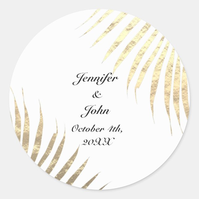 Palm Tree Foliage Gold Foil Leaves Weddings 2022 Classic Round Sticker (Front)