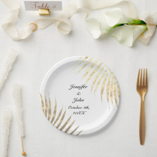 Palm Tree Foliage Gold Foil Leaves Weddings 2022 Paper Plate