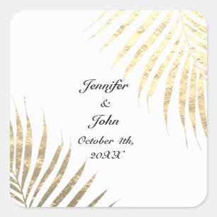 Palm Tree Foliage Gold Foil Leaves Weddings 2022  Square Sticker