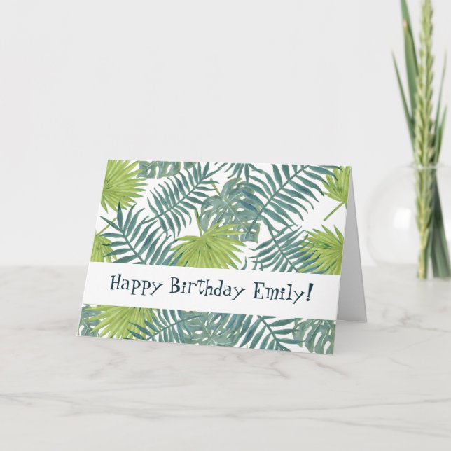 Palm Tree Fronds Painting Hawaiian Card (Front)