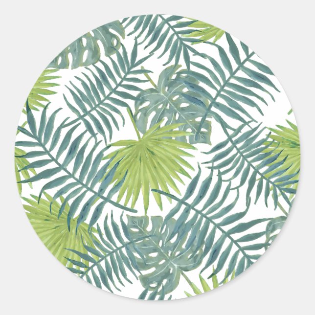 Palm Tree Fronds Painting Hawaiian Classic Round Sticker (Front)