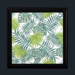 Palm Tree Fronds Painting Hawaiian Gift Box<br><div class="desc">Palm tree branches - Blue and Green Pattern - A classic palm tree palm frond illustration.

Greeting Cards are Completely customizable - change the greeting to happy holidays,  merry Christmas,  and then create your own greeting inside.</div>