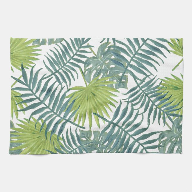 Palm Tree Fronds Painting Hawaiian Kitchen Towel (Horizontal)