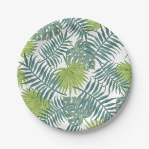 Palm Tree Fronds Painting Hawaiian Paper Plate