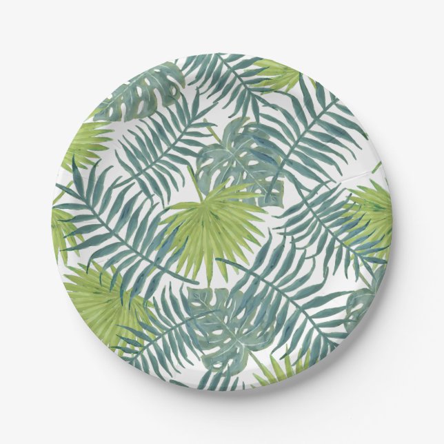 Palm Tree Fronds Painting Hawaiian Paper Plate (Front)