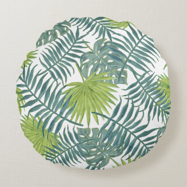 Palm Tree Fronds Painting Hawaiian Round Pillow (Front)