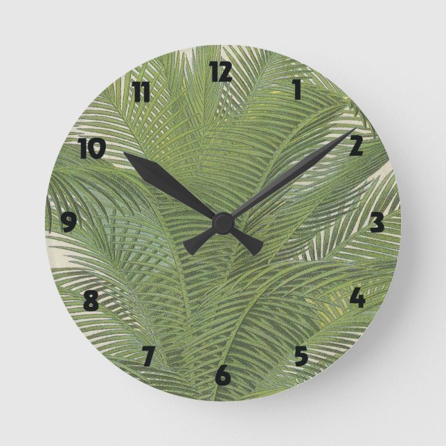 Palm tree fronds vintage botanical round clock (Front)