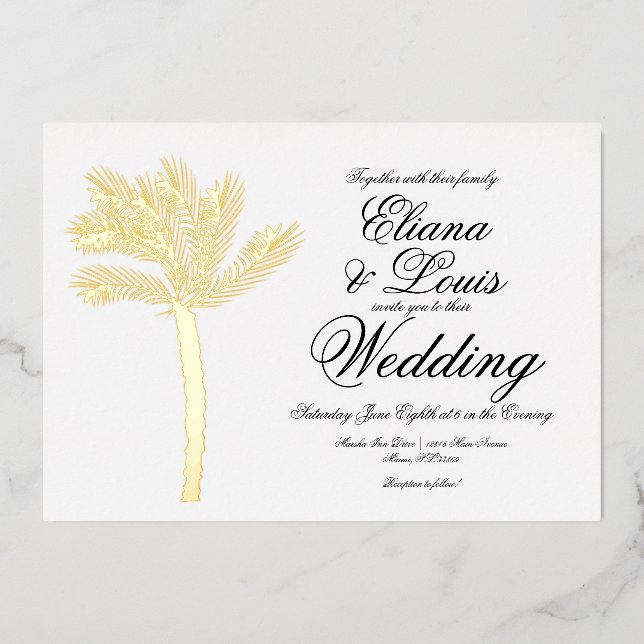 Palm Tree Gold Black Summer Wedding Pressed  (Front)