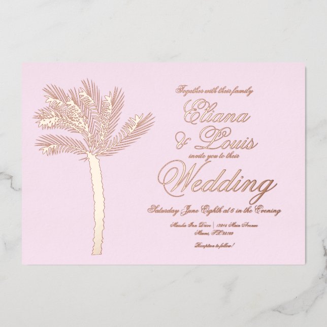 Palm Tree Gold Summer Pink Wedding Pressed  (Front)