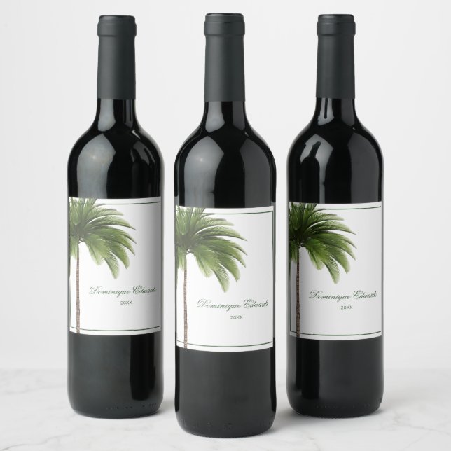 Palm Tree Green Simple  Wine Label (Bottles)