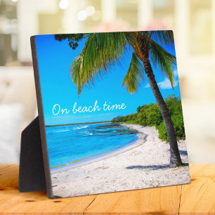 Palm Tree Hawaii Sandy Beach Photo "On Beach Time" Plaque