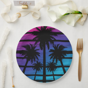 Palm Tree Hawaiian Beach Summer Vacation Paper Plate